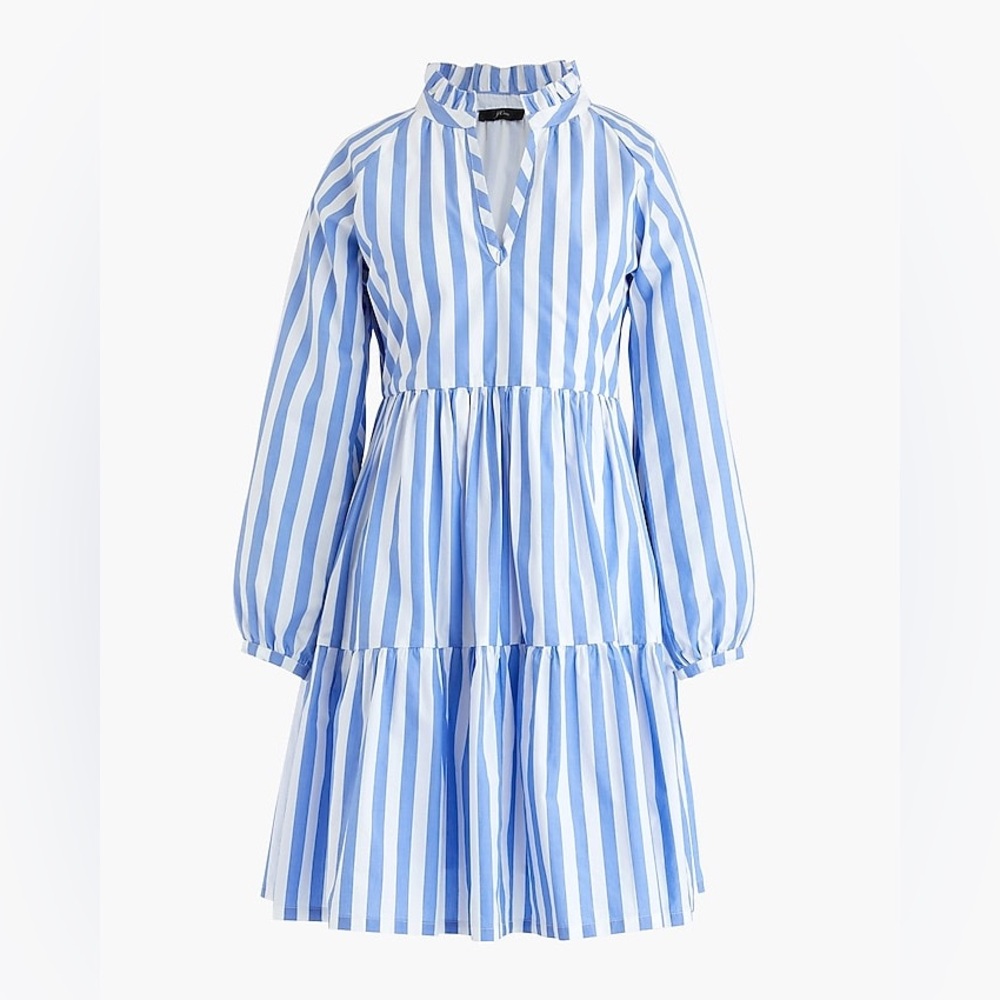 J crew. Tiered popover dress in striped cotton poplin